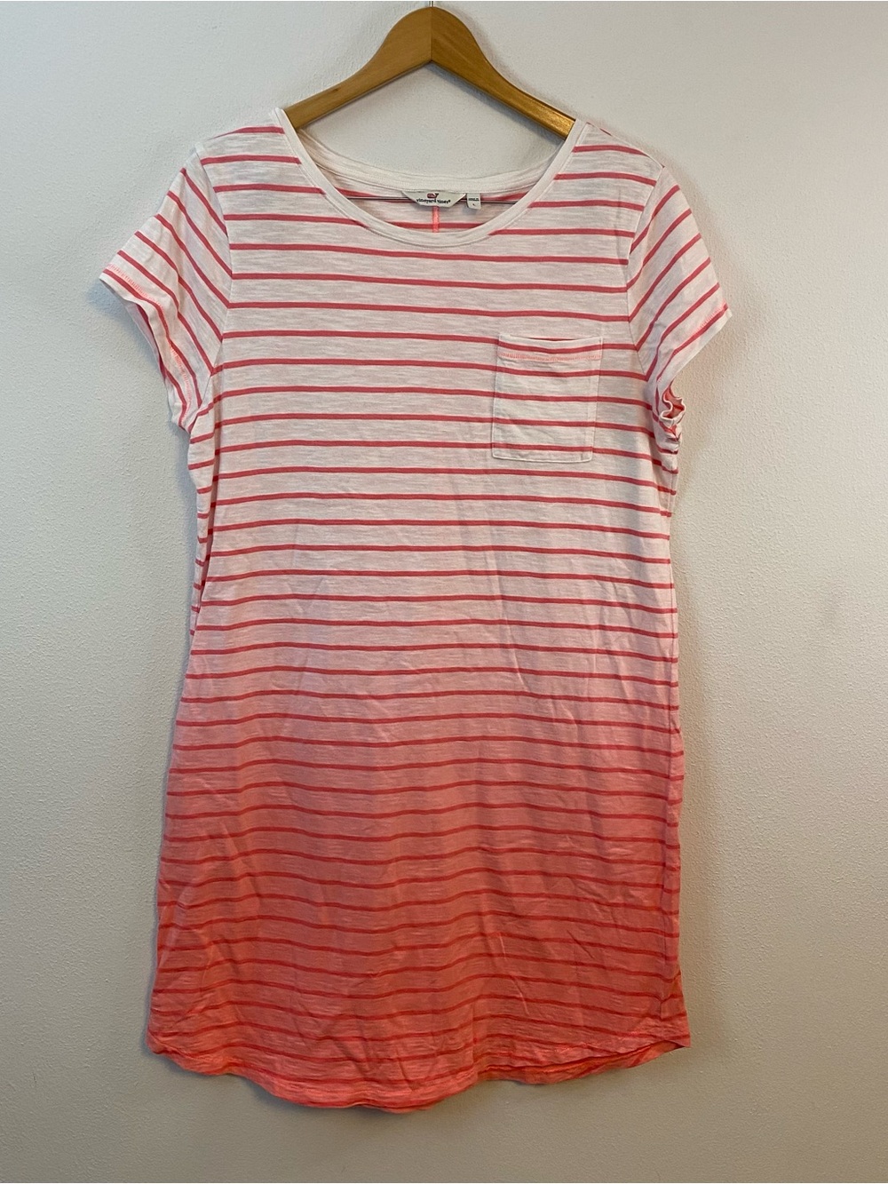 Vineyard Vines Pink White Striped T-Shirt Midi Dress Womens Large